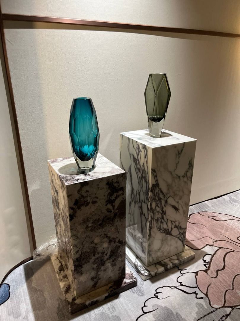 Decorations, Dining table , make up chair (Category: Vases & Decorative Bowls) located in Caloocan City. Submitted by newdolphin.74f28d (Listing ID 1447171298, Image 3). Description: - Set of stylish glass vases in smoky blue and brown tones. - Elegant marble-top dining table, comfortably seats 6. - Classic black director's chair, foldable and portable. - Perfect for home decor, dining areas, or makeup studios..