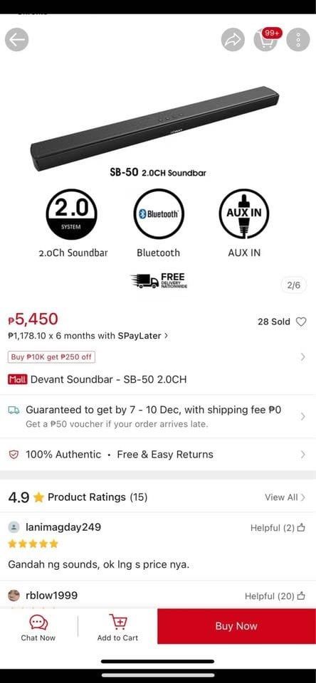 Devant SB-50 2.0CH Soundbar Brandnew (Category: Soundbars, Speakers & Amplifiers) located in Manila. Submitted by sheens9 (Listing ID 1447292795, Image 3). Description: - Devant SB-50 Soundbar - 2.0 Channel System - Connects via Bluetooth or AUX IN - Perfect for enhancing your TV audio experience - Comes with original box Devant Soundbar SB-50 2.0CH FOR SALE ONLY 3,500 nalang!! BRANDNEW AND SELAED NEVER BEEN OPENED. RFS: declutterring for pickup 