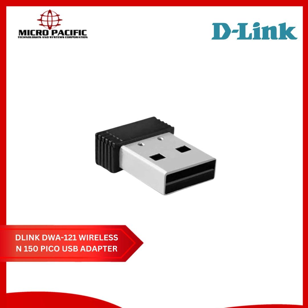 D-Link DWA-121 Wireless N 150 Pico USB Adapter (Category: Cables & Adaptors) located in Makati City. Submitted by micro_pacific (Listing ID 1447180273, Image 2). Description: D-Link DWA-121, N150 Wireless Pico USB Adapter • Easy wireless connectivity for your notebook or desktop computer • Compatible with IEEE 802.11n and 802.11g devices including game consoles and digital media players Compact and Portable • Take the power of Wireless N with you