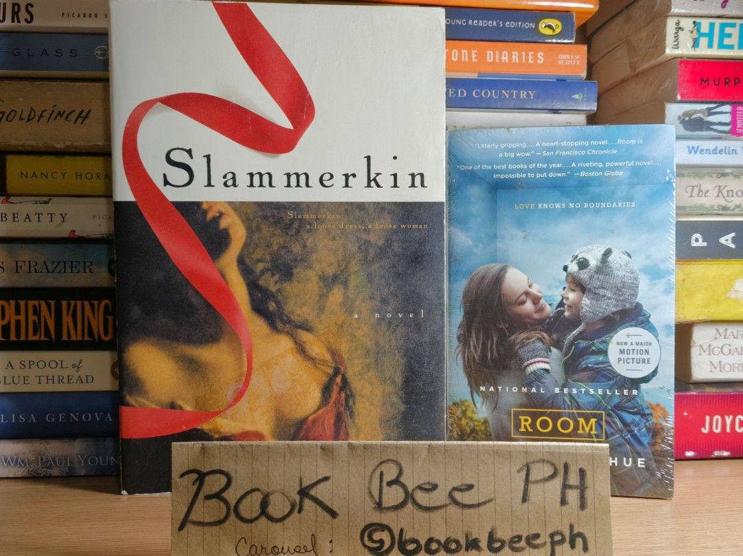 Emma Donoghue Bundle: Room & Slammerkin | Pre-Loved Paperbacks (Category: Storybooks) located in Pasig City. Submitted by bookbeeph (Listing ID 1447292061, Image 1). Description: Pre-loved - Slammerkin and Brandnew/never read with some yellow foxing for Room. Complete with no missing pages Slammerkin has a minor cosmetic issue (please refer to photos).
