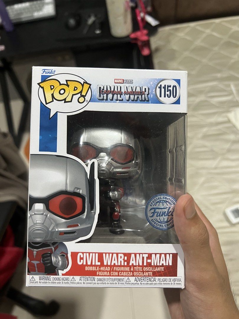 Funko Pop Marvel Civil War Ant-Man 1150 & Hawkeye 1211 (Category: Fan Merchandise) located in Kuala Lumpur. Submitted by uchihadaffy (Listing ID 1447159952, Image 1). Description: Selling two Funko Pop figures. First is Ant-Man from Civil War, number 1150. Second is Hawkeye from Disney+, number 1211. Both are in their original boxes. Great collectibles for Marvel fans. Grab them both!.