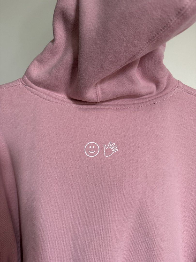 Glossier Pink Hoodie Size Small (Category: Coats, Jackets and Outerwear) located in Marikina City. Submitted by samndbx (Listing ID 1447122161, Image 3). Description: - Pink Glossier hoodie - Size: Small (W: 52cm L: 68cm) - Glossier logo on the front - Smiley face with wave emoji graphic on the back - Kangaroo pocket - Drawstring hood - Retails for ₱4,500.