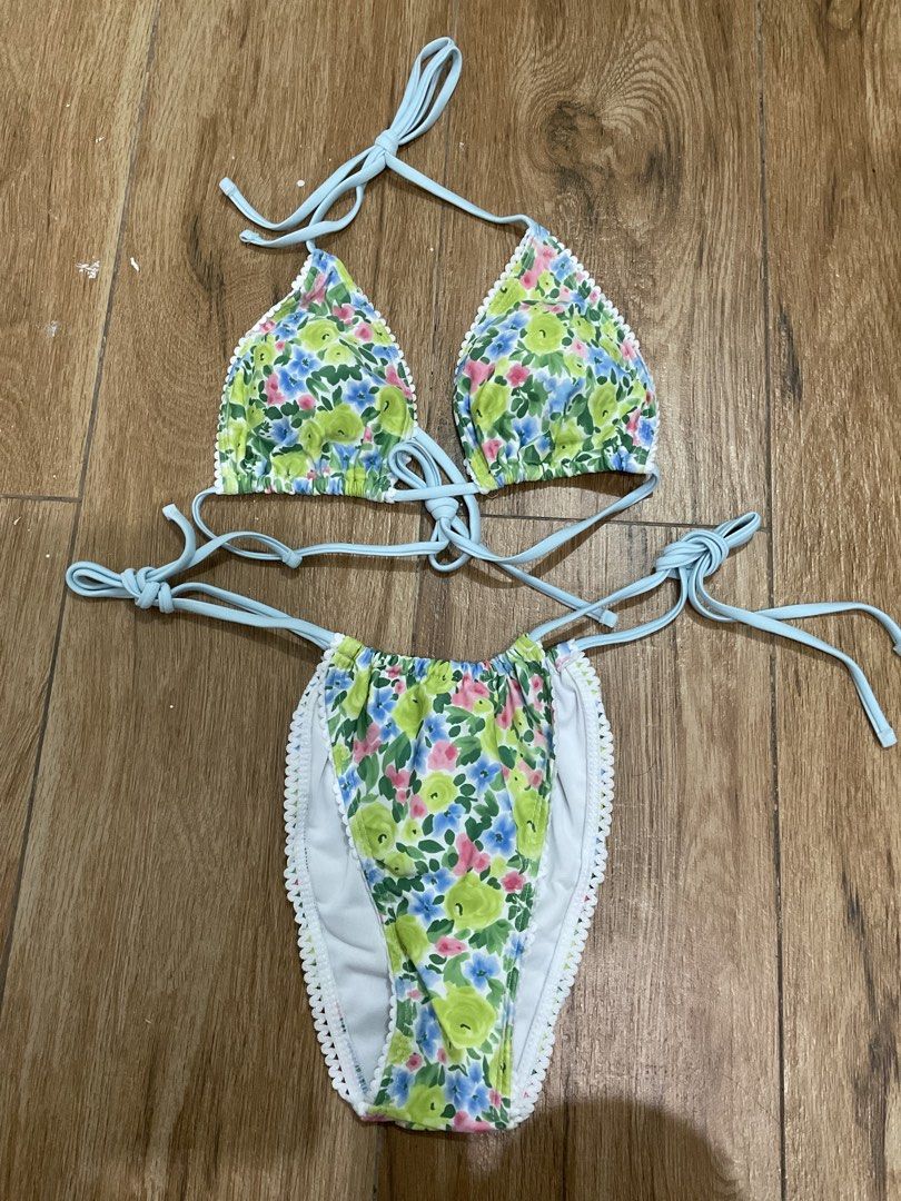 Green Blue Pink Laced Floral Bikini (Category: Bikinis & Swimsuits) located in Manila. Submitted by docluttering (Listing ID 1447143681, Image 2). Description: Bought for 800, once used only .