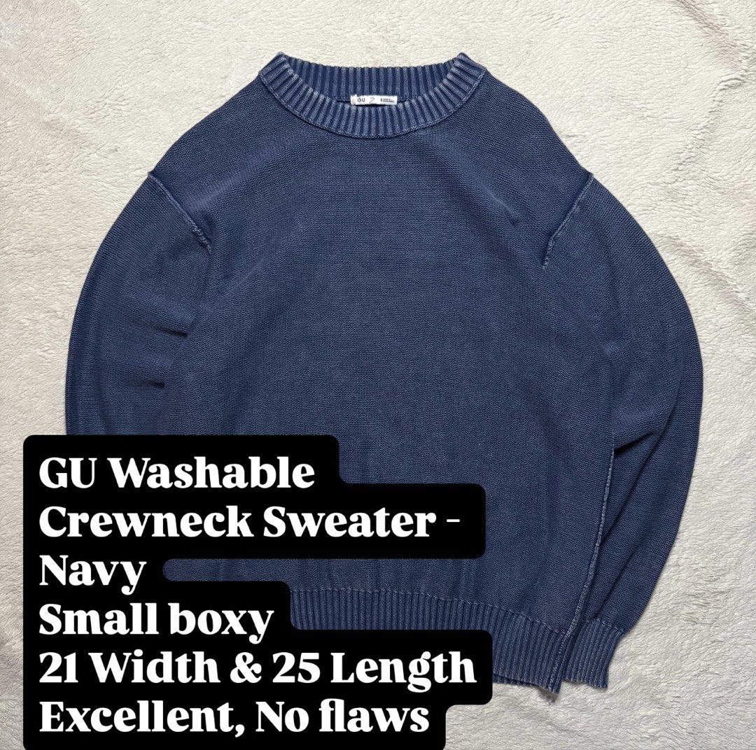 GU Washable Crewneck Sweater - Navy (Category: Activewear) located in Caloocan City. Submitted by handpickedgood1es (Listing ID 1447212186, Image 1). Description: 📍 Location: Metro Manila, North Caloocan Bagbaguin 📦Shipping details — 🚚 1 - 3 day/s door to door delivery via J&T 🛵 Same day delivery thru Lalamove within Metro Manila.