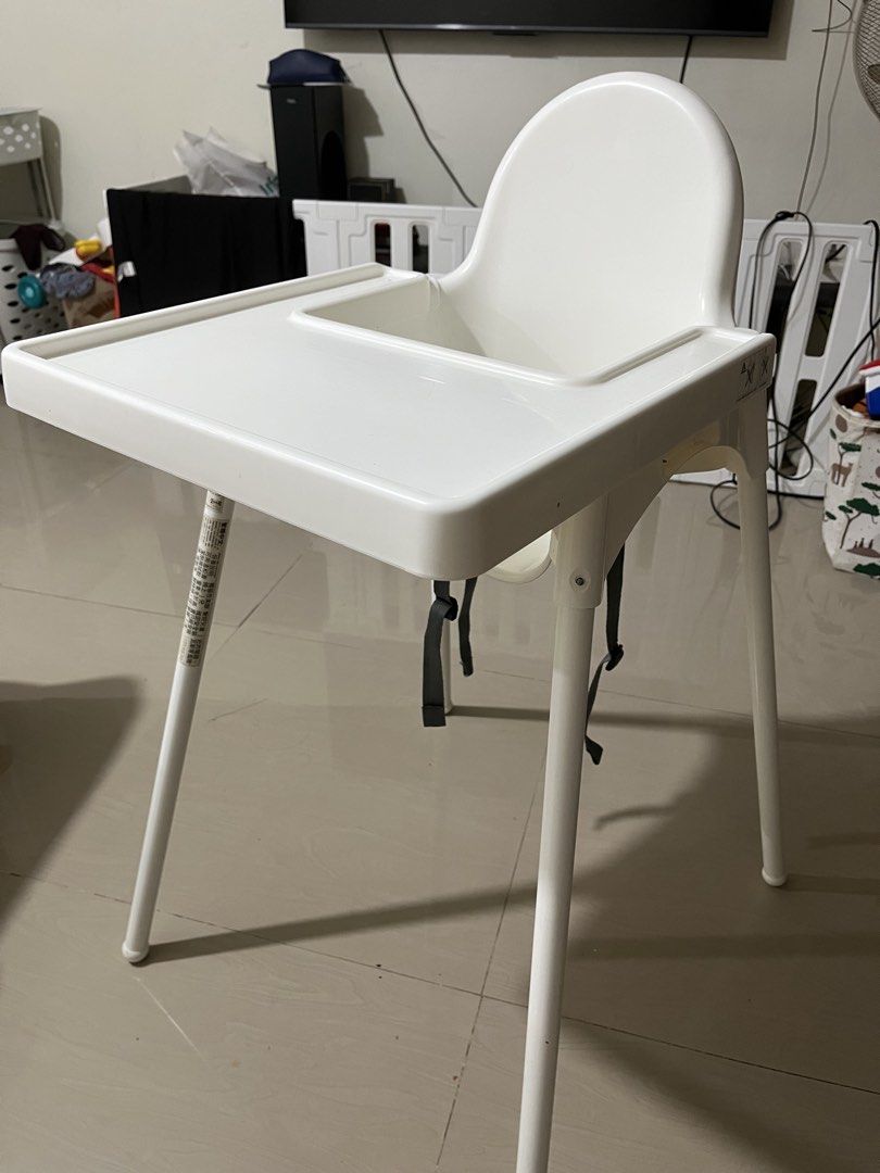 IKEA High Chair (Category: Baby High Chairs) located in San Mateo. Submitted by andra.dc (Listing ID 1447196070, Image 2). Description: - White IKEA high chair - Includes tray and safety harness - Easy to clean material - Sturdy legs for stability - Ideal for feeding babies and toddlers.