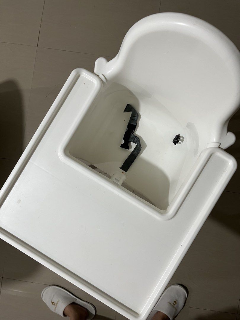 IKEA High Chair (Category: Baby High Chairs) located in San Mateo. Submitted by andra.dc (Listing ID 1447196070, Image 3). Description: - White IKEA high chair - Includes tray and safety harness - Easy to clean material - Sturdy legs for stability - Ideal for feeding babies and toddlers.