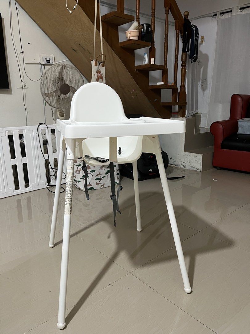 IKEA High Chair (Category: Baby High Chairs) located in San Mateo. Submitted by andra.dc (Listing ID 1447196070, Image 1). Description: - White IKEA high chair - Includes tray and safety harness - Easy to clean material - Sturdy legs for stability - Ideal for feeding babies and toddlers.