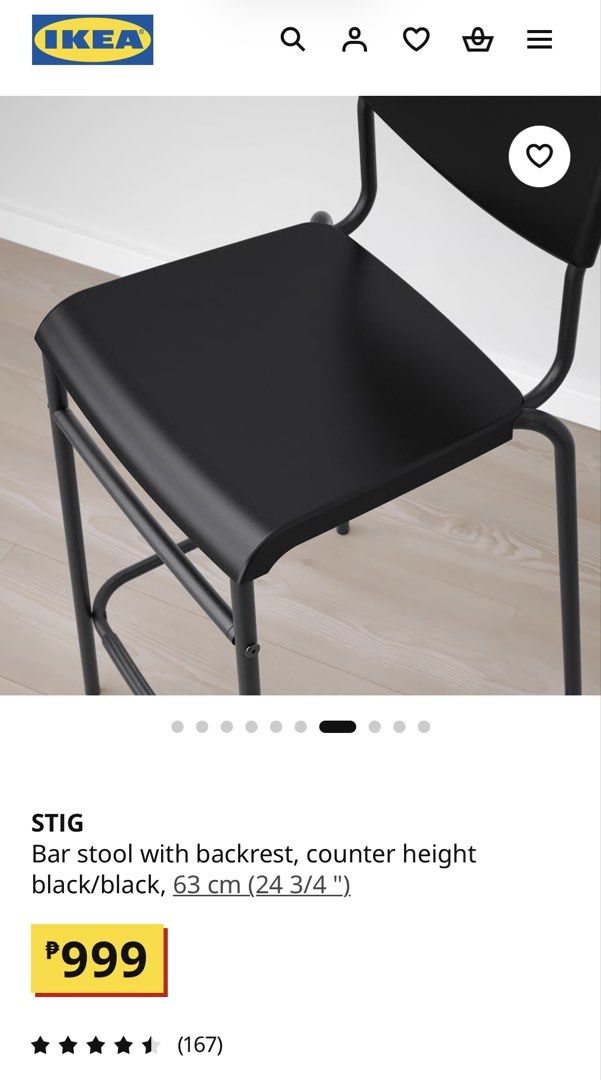 IKEA Stig Bar Stool High Chair 4 pcs (Category: Chairs) located in Quezon City. Submitted by danmarkarqueza (Listing ID 1447177364, Image 3). Description: FOR SALE: IKEA Bar Chairs / High Chairs (4 pcs) Bought April 24, 2023, with IKEA e-receipt. Well-maintained and still very presentable. The chairs are sturdy and durable with no cracks or structural issues. One or more chairs may wobble slightly due to loose screws, but this can easily be fixed