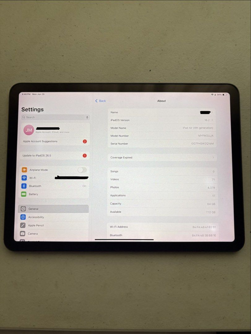 RUSH SALE: Ipad Air 4th gen 64gb (wifi only) (Category: iPad) located in San Carlos. Submitted by sherbet___ (Listing ID 1447169184, Image 3). Description: - Buttons, touch id, camera, mic, wifi, speaker, and charging port are working properly. - Issue: White spots, dead spot (needs lcd replacement) - Inclusion: Case, original box Kindly dm me for more pictures, videos, or any queries. Loc: Pangasinan (open for meet up). Please read the descripti