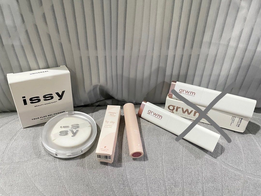 ISSY - HAPPYSKIN MakeUp Bundle (Category: Makeup) located in Dagupan City. Submitted by robithedog (Listing ID 1428366303, Image 1). Description: - ₱350ALL -SOLD GRMW -FREE Focallure Oil Control - ISSY x GRWM x Happy Skin Makeup Bundle - ISSY (True Flex Gel Powder) - GRWM Contour Sticks (Coron & Taupe) - Happy Skin Lip Slip (Off Duty shade) .