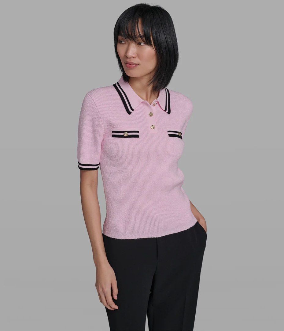 Karl Lagerfeld Pink Knitted Polo (Category: Blouses) located in Mandaluyong City. Submitted by solize_closet (Listing ID 1447112024, Image 3). Description: Chanel inspired design Brand new with tag attached Karl Lagerfeld Pink Knitted Polo size Medium Rfs: wrong size.