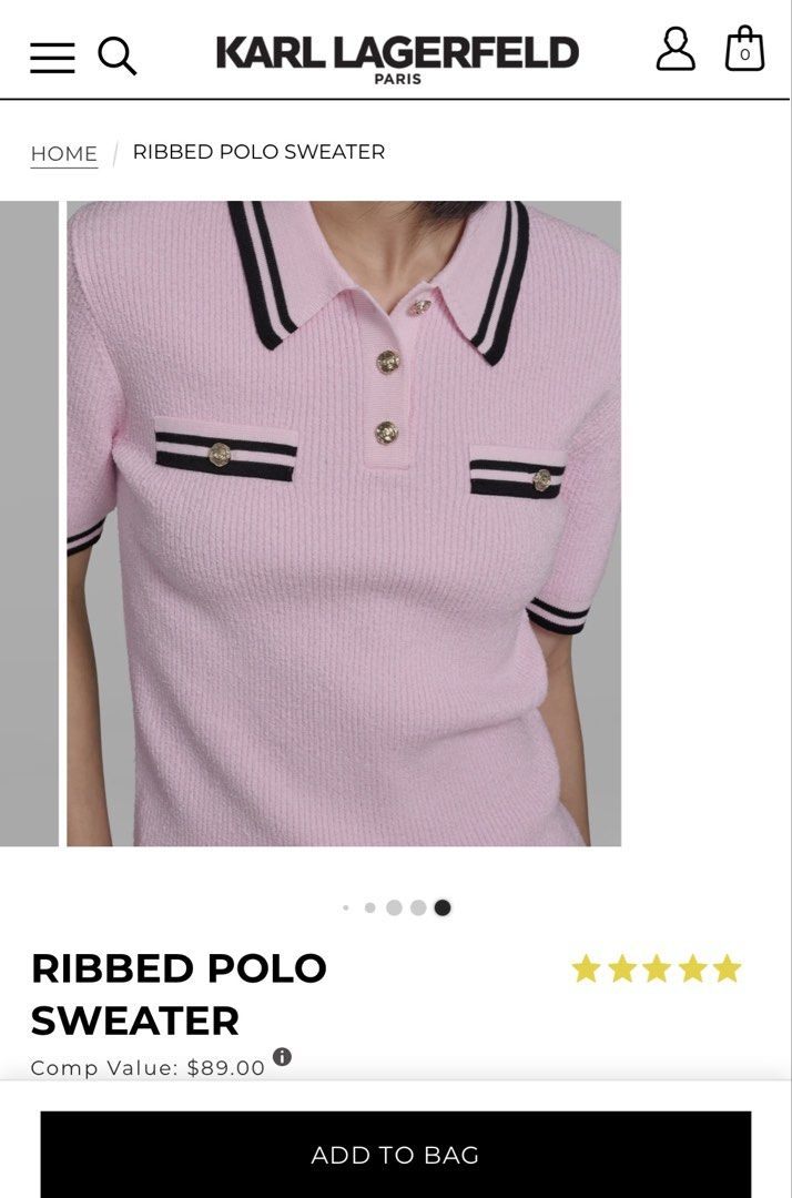 Karl Lagerfeld Pink Knitted Polo (Category: Blouses) located in Mandaluyong City. Submitted by solize_closet (Listing ID 1447112024, Image 2). Description: Chanel inspired design Brand new with tag attached Karl Lagerfeld Pink Knitted Polo size Medium Rfs: wrong size.