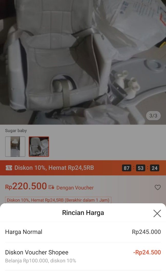 Klassic chair baby chair high chair sugar baby (Kategori: Kereta, Kursi Goyang & Gendongan Bayi) berada di Bandung. Dikirim oleh preloved.gege19 (ID iklan 1447112949, Gambar 2). Deskripsi: kaki kaki, meja dan alas meja, kursi, alas kursi, safty belt, roda, alas kaki, rak penyimpanannya. lengkap ya. minus cek foto tolong. harga beli baru slide 1, harga jual lewat oren slide 2, mau cek ongkir langsung aja cek link opsi pengiriman di bawah. harga di
