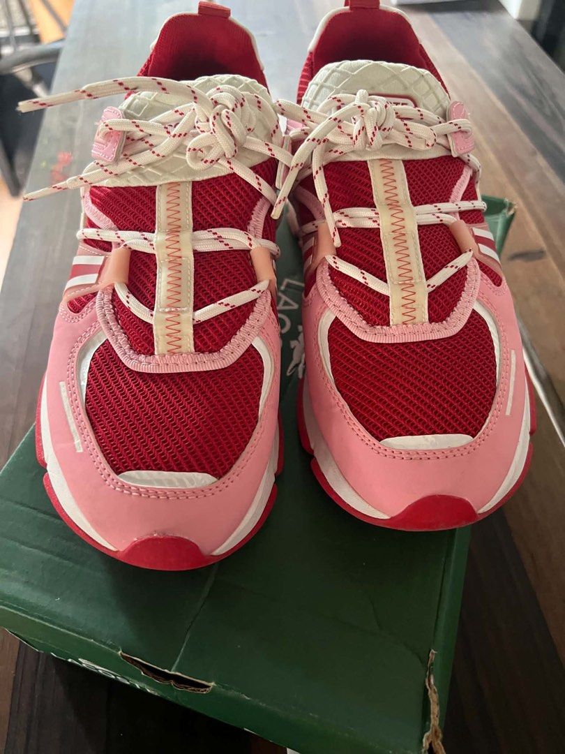 Lacoste L001 0321 SFA Sneakers (Category: Activewear) located in Pasay City. Submitted by karlamarithe (Listing ID 1447212310, Image 2). Description: Lacoste L001 0321 SFA Sneakers 💗 Brand New with Original Box 📏 Women’s US 6.5 Selling this beautiful Lacoste L001 0321 SFA sneakers in a vibrant pink/red colorway. Features a breathable mesh upper with leather overlays, chunky cushioned sole, and signature Lacoste crocodile branding. Stylish, ligh