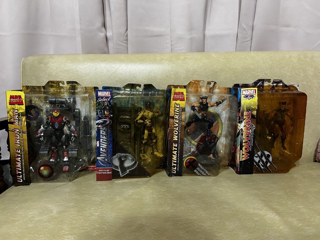 Marvel Select (cheaper than Toycon) (Category: Figurines & Statues) located in Quezon City. Submitted by samsontech (Listing ID 1447229796, Image 1). Description: Location: Mindanao Ave QC Marvel Select (most are Toybiz era) *these are priced much lower compared to Toycon prices PHOTO 1 Ultimate Ironman 1400 -sealed and still in twisties Chitauri 1600 -hard to come by -sealed and still in twisties 2003 Ultimate Woverine with Magneto (Toybiz era) 