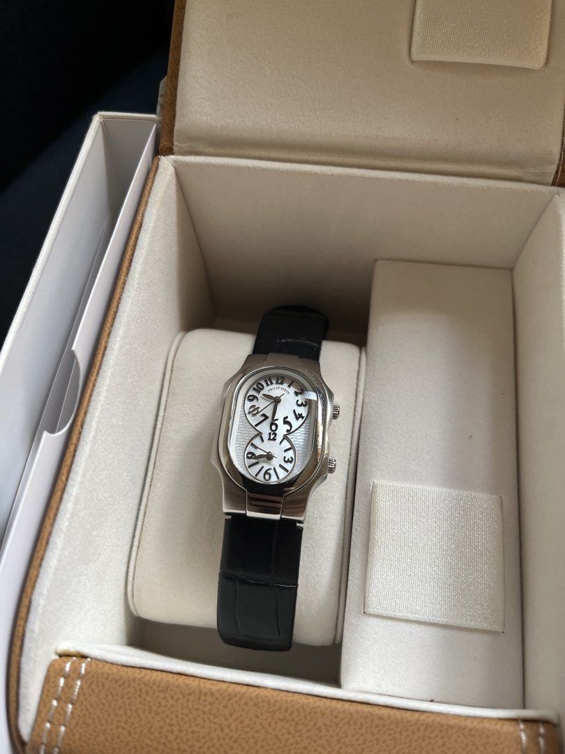 Philip Stein Dual Time Watch with Box (Category: Women's Watches) located in Makati City. Submitted by yoursecondbest (Listing ID 1447114688, Image 3). Description: - Philip Stein watch - Unique dual time display - Includes original box and packaging - Black leather strap - Silver-tone case - Ideal for travelers or tracking two time zones - Selling as is -Bracelet was newly changed 3 months ago.