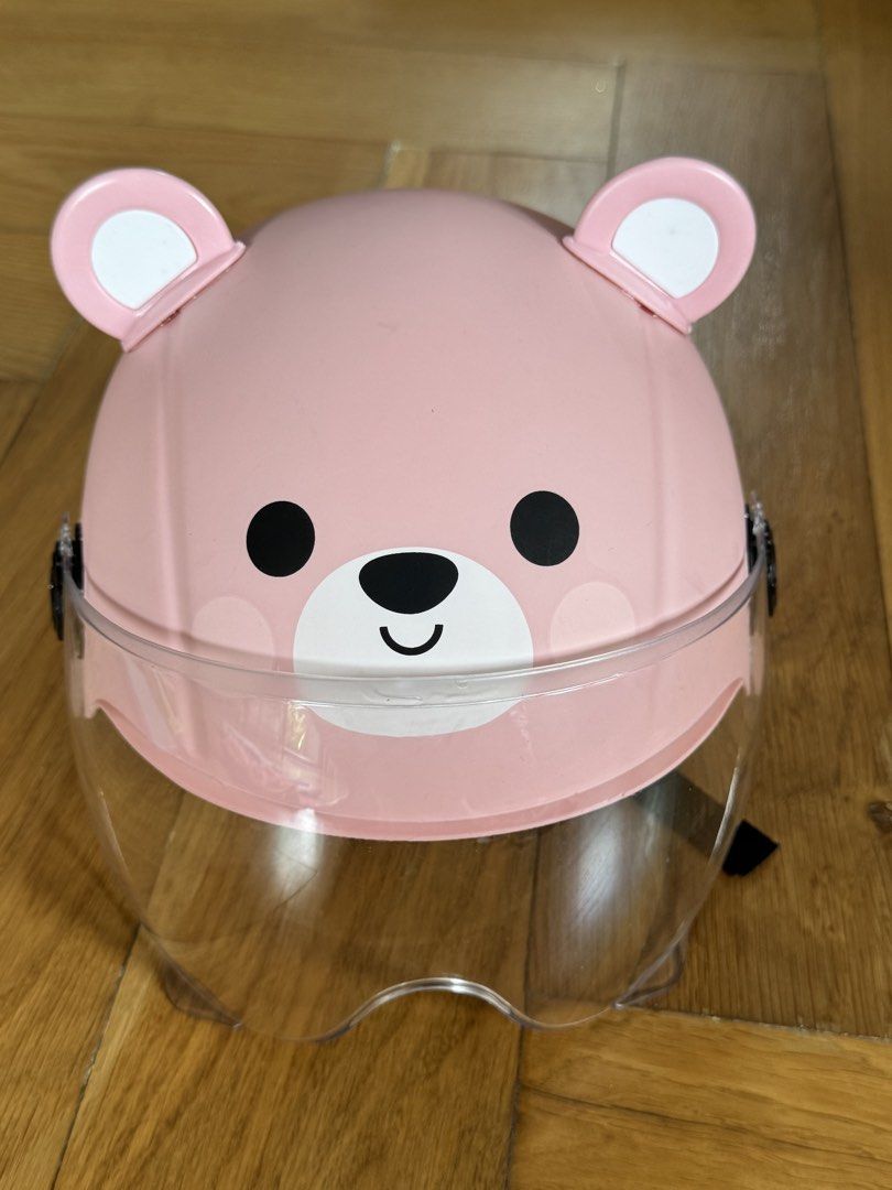 Pink Bear Design Helmet with Visor (Category: Bicycles) located in San Juan City. Submitted by vix13 (Listing ID 1447228505, Image 1). Description: pink helmet with bear design and clear visor. Adjustable for a snug fit. Perfect for kids' cycling and scooting activities! Location: San juan city, metro manila.