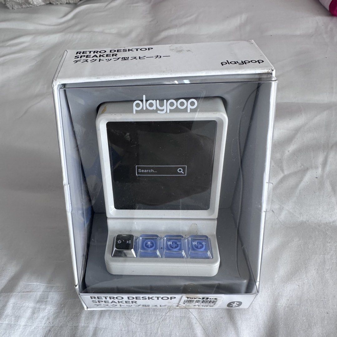Playpop Retro Desktop Speaker (Category: Soundbars, Speakers & Amplifiers) located in Porac. Submitted by declutter.dea (Listing ID 1447110889, Image 1). Description: - Cute retro desktop speaker from Playpop - Mini computer design with screen and keyboard buttons - Perfect for your desk setup - Bluetooth connectivity - Brand new, still in original packaging rfs: not used anymore.