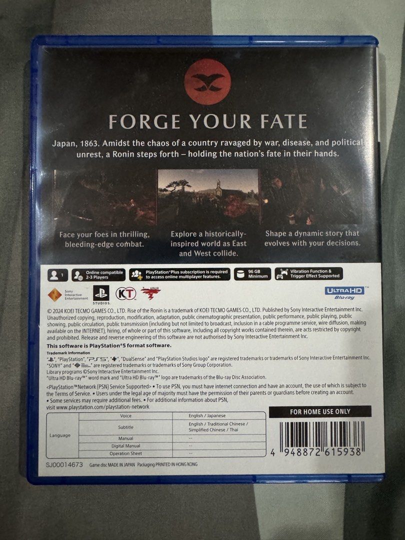 Rise of the Ronin (Category: PlayStation) located in Quezon City. Submitted by fortisorion (Listing ID 1447186032, Image 2). Description: Used but mint condition. No scratches or sort of damage. Location: Project 8, QC Delivery: Lalamove, and only within Metro Manila please..