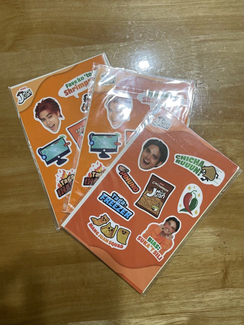 SB19 Mang Juan Stickers (Category: Art & Prints) located in Caloocan City. Submitted by charlizeperez920 (Listing ID 1447290929, Image 2). Description: - Assorted SB19 Mang Juan sticker sheets available. - Each sheet is individually wrapped. - Available members : Josh (2) and Pablo (2) ₱50 each sheet.