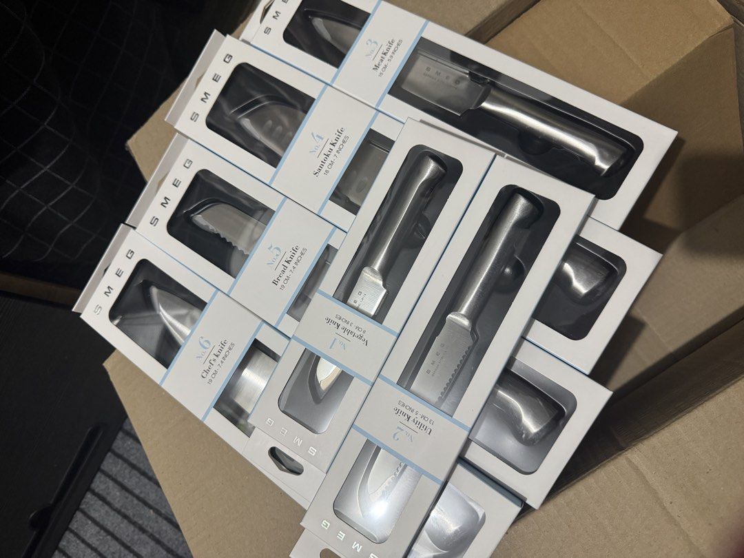 SMEG Knife Block Set with 6 Knives (lay-away accepted) (Category: Knives & Chopping Boards) located in Mandaluyong City. Submitted by kendykeyn (Listing ID 1447261715, Image 2). Description: No receipt since I bought this under SG pasabuy last April, and I just got it 1st week of July, wala ko sana ko plan isell but post ko muna since hindi ko pa magagamit sa current kitchen namin kaya when I ask my pasabuy seller if they can provide receipt, wal