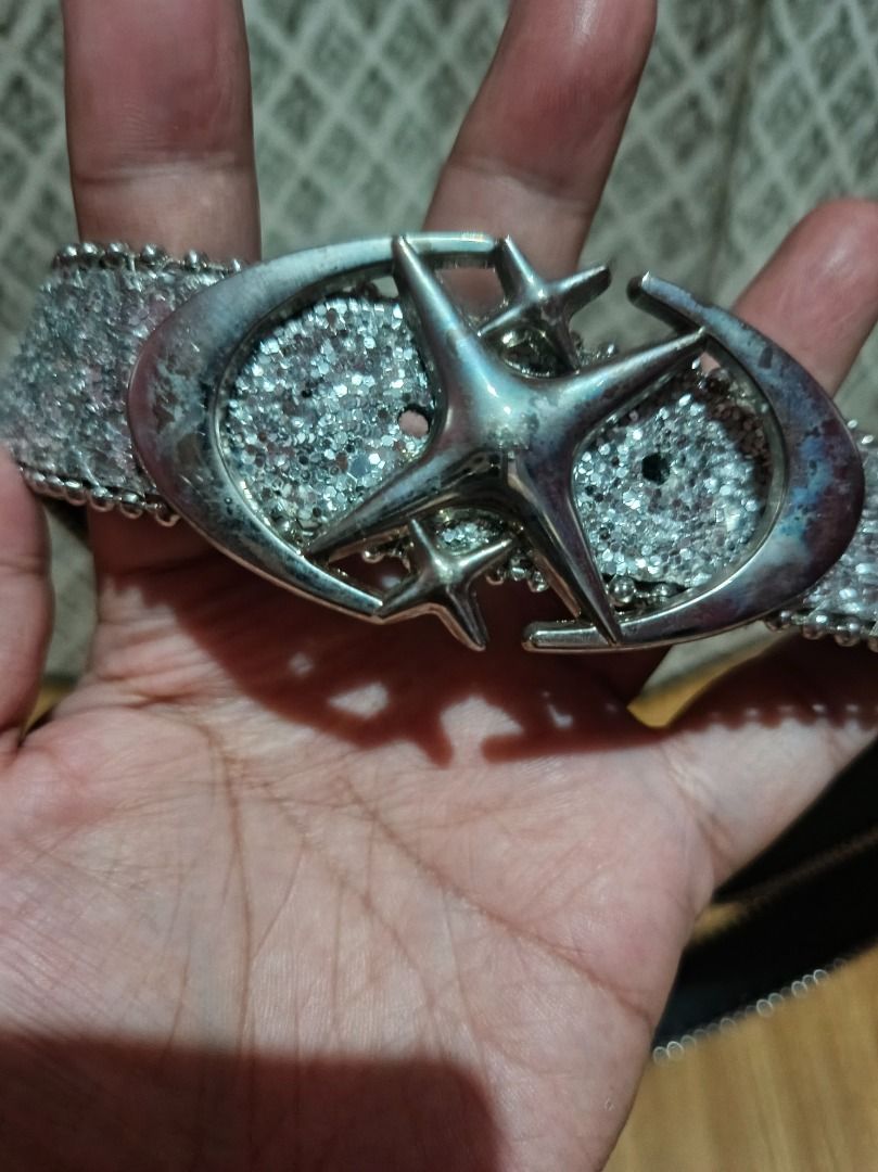 Sparkly Glitter Belt with Star Buckle (Category: Belts) located in Makati City. Submitted by nyxhemera26 (Listing ID 1447291479, Image 2). Description: Sparkly Glitter Belt with Star Buckle - 41 inches end to end - Silver finish star buckle with glitter - Beaded edge detail - Perfect for adding shine to any outfit - Buckle closure.