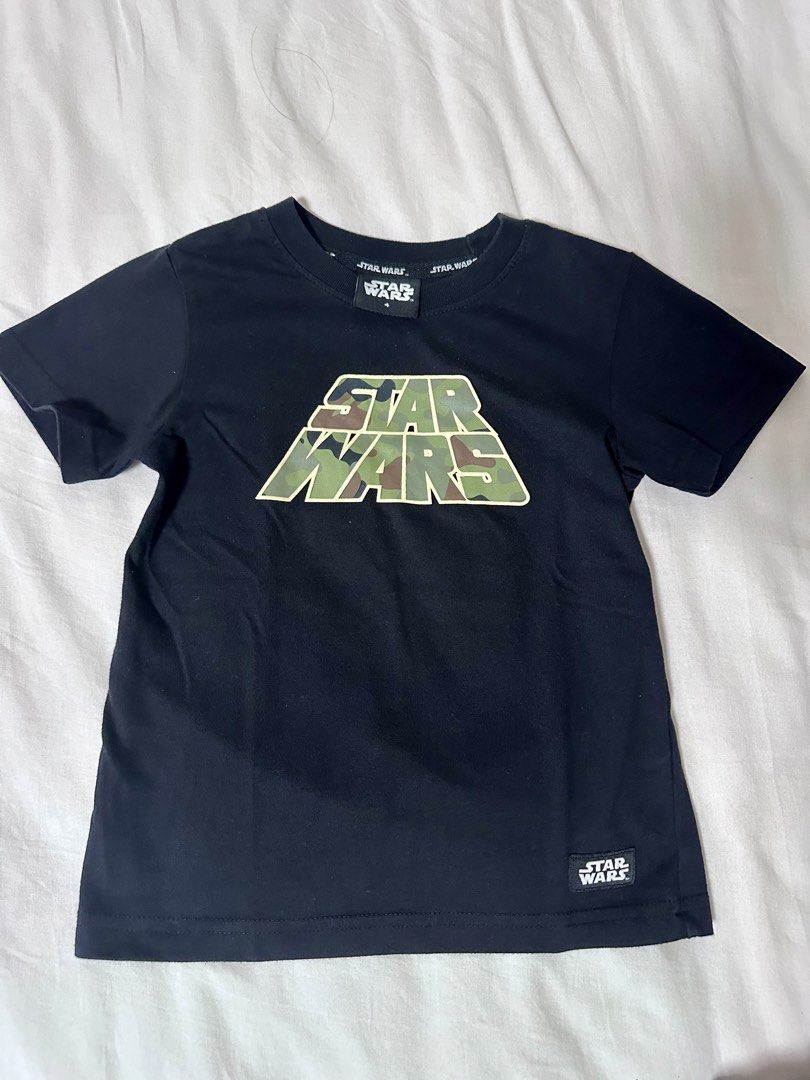 Star Wars Kids T-shirts - Size 4 (Category: Babies & Kids Fashion) located in Makati City. Submitted by Pipie (Listing ID 1447287698, Image 1). Description: Take all 4 for ₱1100 - Bundle of 4 Star Wars t-shirts for kids - All size 4 - Designs include: black with camouflage logo, black with blue and orange logo, and blue with stormtrooper graffiti and white with comics design - Ideal for any young Star Wars enthusiast.