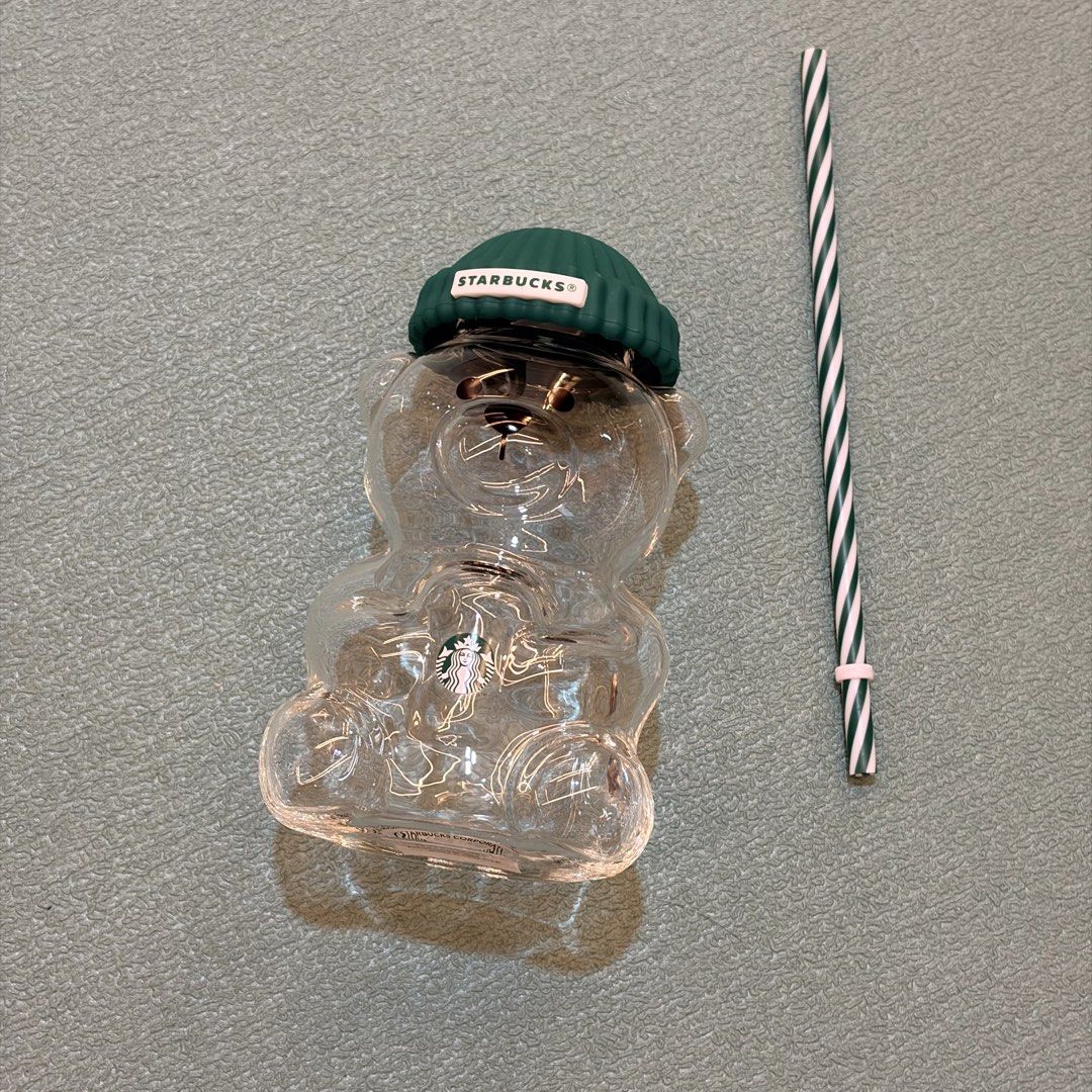 Starbucks Bearista Bear Mug with Green Beanie & Straw
