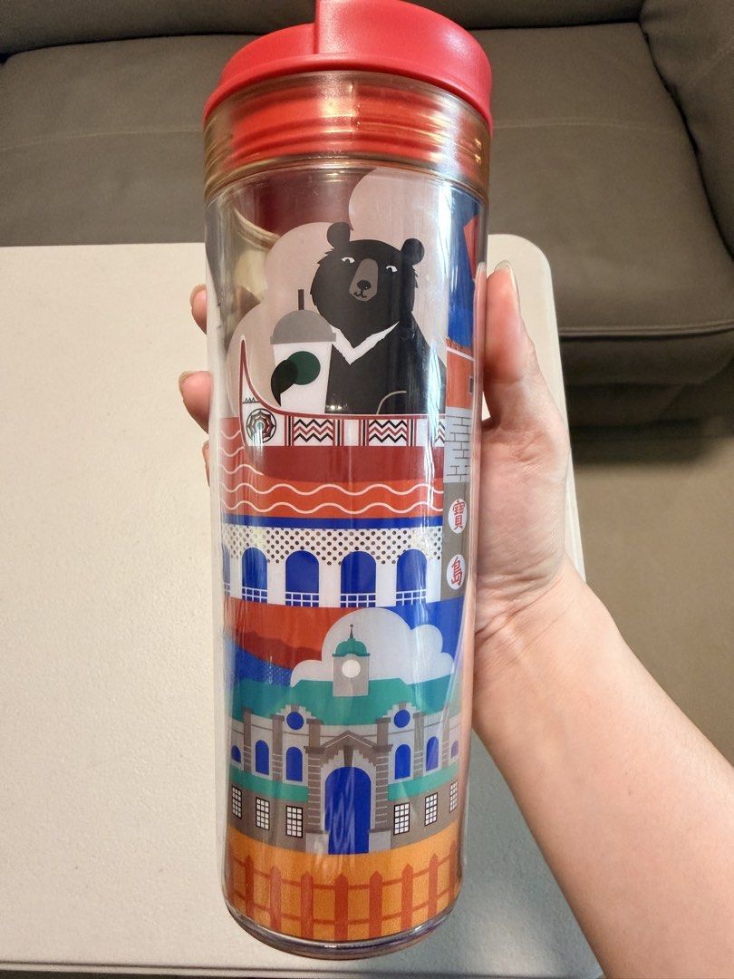 Starbucks Taiwan Tumbler (Category: Water Bottles & Tumblers) located in Quezon City. Submitted by betterrehomedbykat (Listing ID 1447108665, Image 2). Description: - Authentic Starbucks tumbler from Taiwan - Features iconic Taiwanese landmarks, train, and bear design - Red lid with secure closure - Ideal for daily hot or cold beverages - Great for Starbucks collectors or Taiwan enthusiasts.