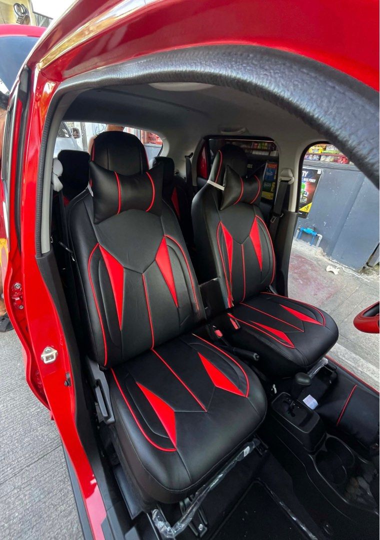 SUZUKI SPRESSO LEATHER SEAT (german) (Category: Upholstery, Seatcovers and Other Interior Parts and Accessories) located in Antipolo. Submitted by salvemaec (Listing ID 1447174806, Image 2). Description: For Sale (almost new 2 months lang nagamit) German Leather seat cover with 3 Years Warranty sa pinagawaan: Kasama na po yung - 2 pcs throw pillow - 2pcs neck pillow RFS: emergency Loc: antipolo/pasig.