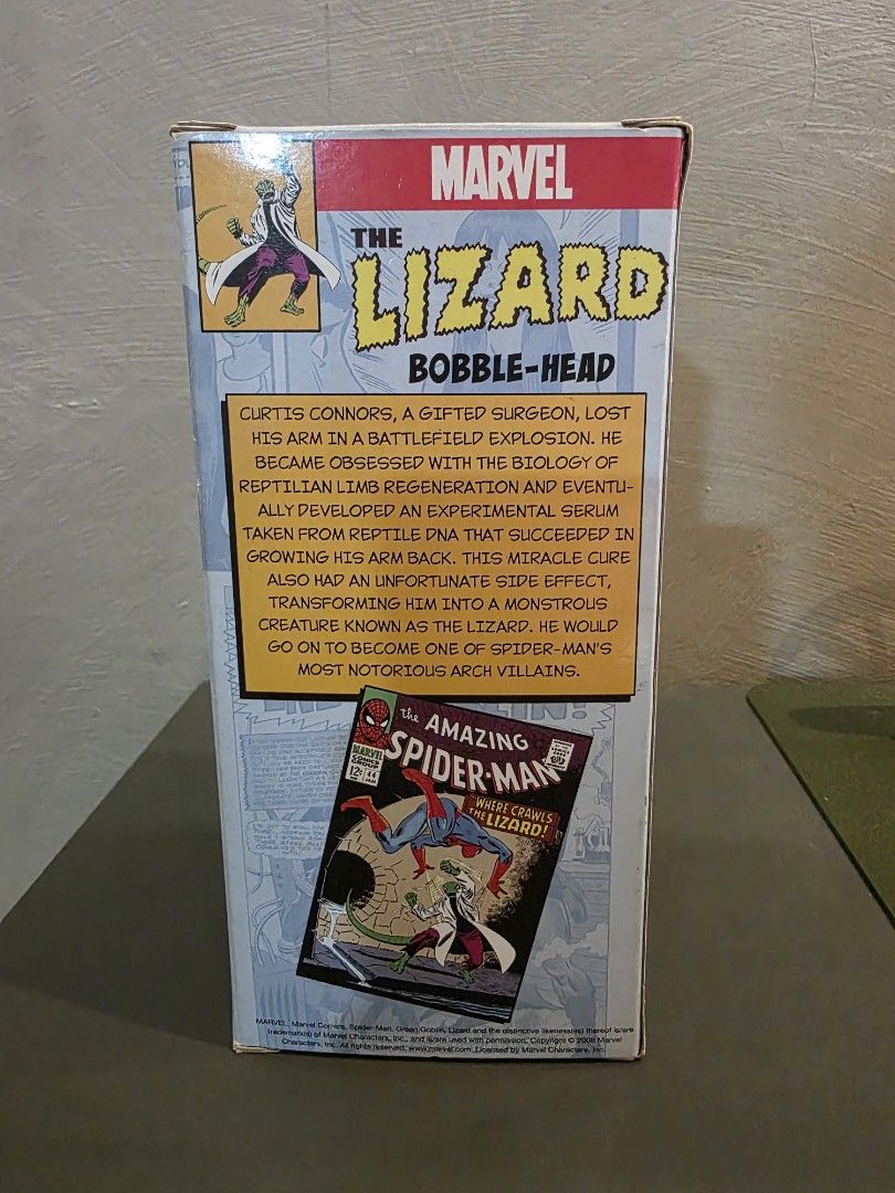 The Lizard (Collector Item) (Category: Figurines & Statues) located in Manila. Submitted by tch_86 (Listing ID 1447290351, Image 3). Description: - Marvel Comics The Lizard Wacky Wobbler Bobble-Head - Original packaging .