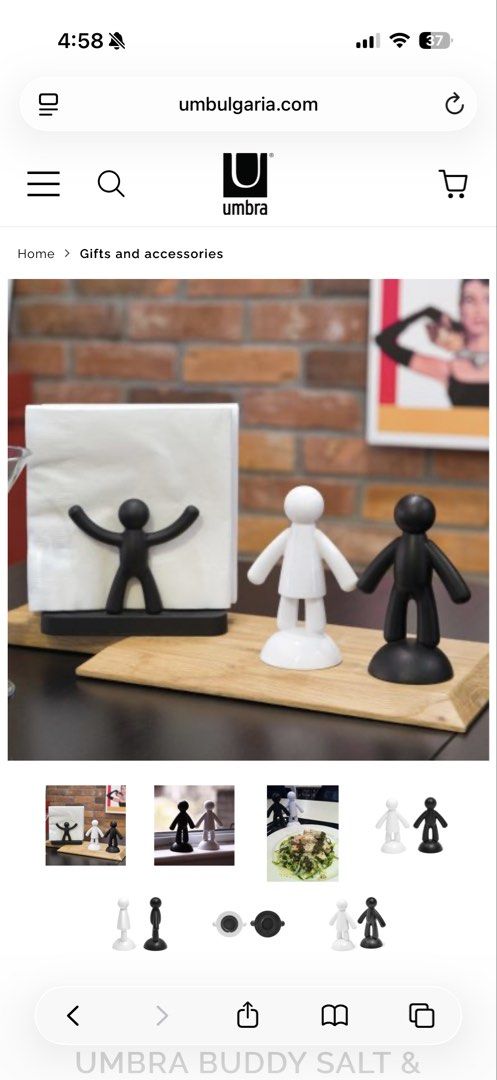 Umbra Buddy Salt and Pepper Shaker (Category: Food Organization & Storage) located in Mandaluyong City. Submitted by karuye_ (Listing ID 1447190806, Image 2). Description: - Set of black and white salt and pepper shakers - Fun, modern design - Perfect for adding personality to your kitchen or dining table - Great conversation starter - Sold as a set Original, barely used.