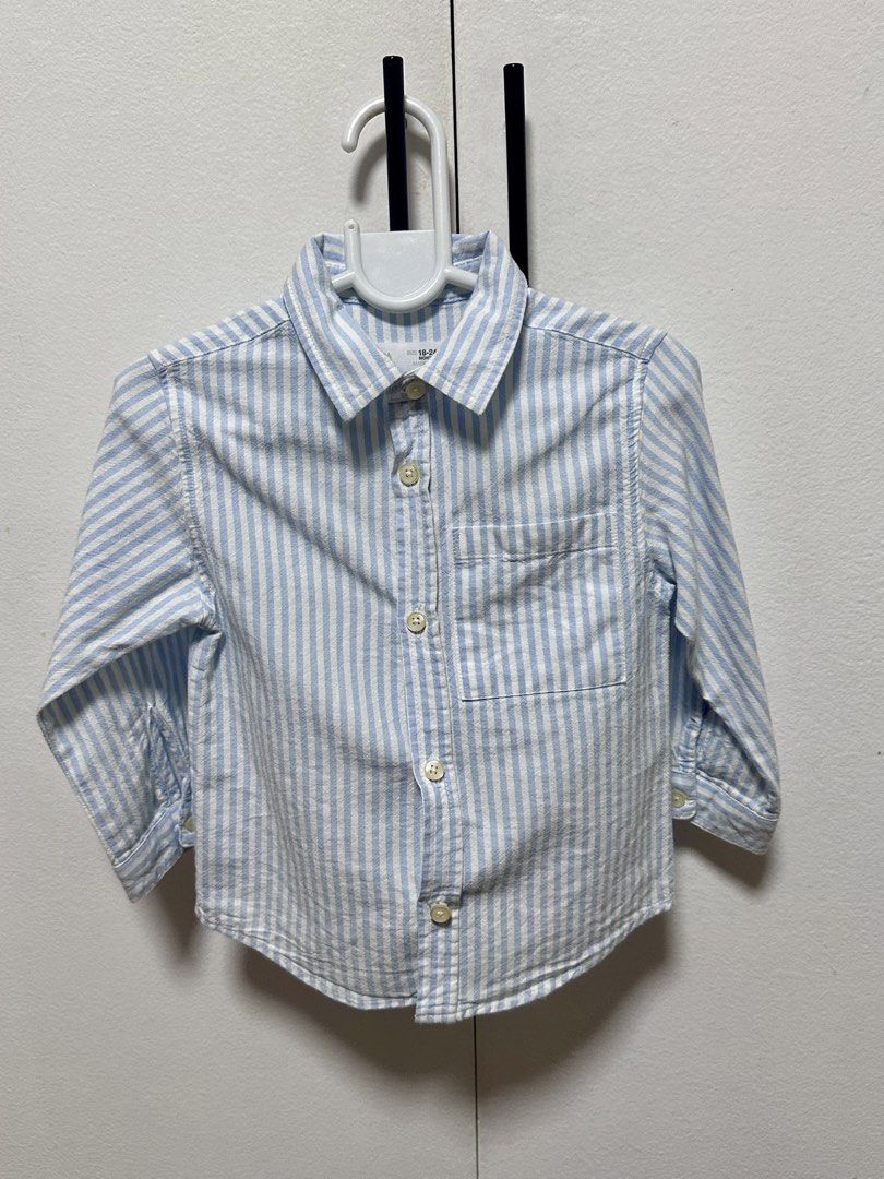 Zara, Gingersnaps, White Button-Up Shirts Bundle - Boys Size 18-24M, 4 (Category: Babies & Kids Fashion) located in Makati City. Submitted by Pipie (Listing ID 1447287983, Image 1). Description: Take all 4 for ₱800 - Bundle of 5 boys' polo long sleeves - Zara blue & white striped long sleeves, size 18-24 months fits 3-4 years old asian - Gingersnaps blue denim-look roll-up sleeves, size 4, with bird embroidery - White button-up shirt with pocket 