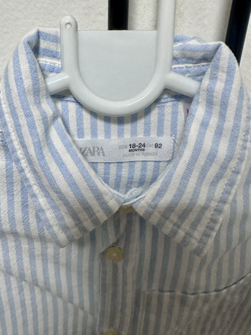 Zara, Gingersnaps, White Button-Up Shirts Bundle - Boys Size 18-24M, 4 (Category: Babies & Kids Fashion) located in Makati City. Submitted by Pipie (Listing ID 1447287983, Image 2). Description: Take all 4 for ₱800 - Bundle of 5 boys' polo long sleeves - Zara blue & white striped long sleeves, size 18-24 months fits 3-4 years old asian - Gingersnaps blue denim-look roll-up sleeves, size 4, with bird embroidery - White button-up shirt with pocket 