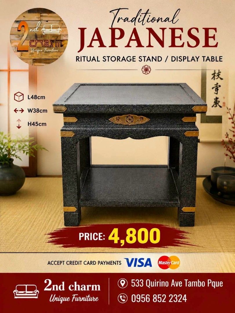 2nd hand Japanese accent table / religious display stand (Category: Tables & Sets) located in Paranaque City. Submitted by 2ndcharmfurniture (Listing ID 1450806666, Image 1). Description: 💳 𝐌𝐨𝐝𝐞 𝐨𝐟 𝐏𝐚𝐲𝐦𝐞𝐧𝐭 ✅ QR Ph Credit Card ✅️ GCash ✅ BDO Bank Transfer ✅ BPI Bank Transfer 📍 𝙋𝙖𝙮𝙢𝙚𝙣𝙩 𝙞𝙨 𝙢𝙖𝙙𝙚 𝙪𝙥𝙤𝙣 𝙥𝙞𝙘𝙠-𝙪𝙥 𝙛𝙧𝙤𝙢 𝙪𝙨..