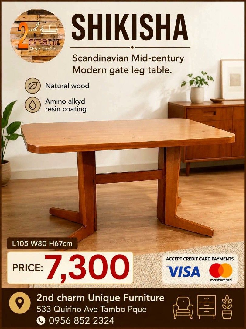 2nd hand SHIKISHA Japandi solid wood dining table | Unique inverted "Y" leg support (Category: Tables & Sets) located in Paranaque City. Submitted by 2ndcharmfurniture (Listing ID 1450858489, Image 1). Description: 💳 𝐌𝐨𝐝𝐞 𝐨𝐟 𝐏𝐚𝐲𝐦𝐞𝐧𝐭 ✅ QR Ph Credit Card ✅️ GCash ✅ BDO Bank Transfer ✅ BPI Bank Transfer 📍 𝙋𝙖𝙮𝙢𝙚𝙣𝙩 𝙞𝙨 𝙢𝙖𝙙𝙚 𝙪𝙥𝙤𝙣 𝙥𝙞𝙘𝙠-𝙪𝙥 𝙛𝙧𝙤𝙢 𝙪𝙨..