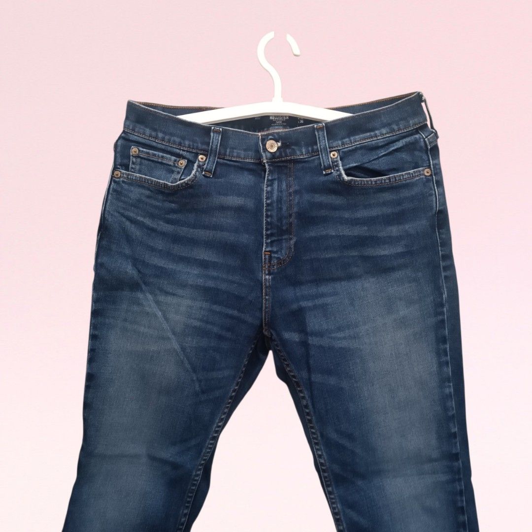 Authentic Hollister Taper Jeans - Epic Flex (Dark Denim) (Category: Jeans) located in Quezon City. Submitted by firstlovedbyb (Listing ID 1450768702, Image 2). Description: Authentic Hollister Epic Flex Taper Jeans. No major flaws or issues. Rarely used. Good as new. Bought in the US. Color: (dark denim in actual / color in photo may vary due to lighting and phone camera used) Size on tag: W32 L30.