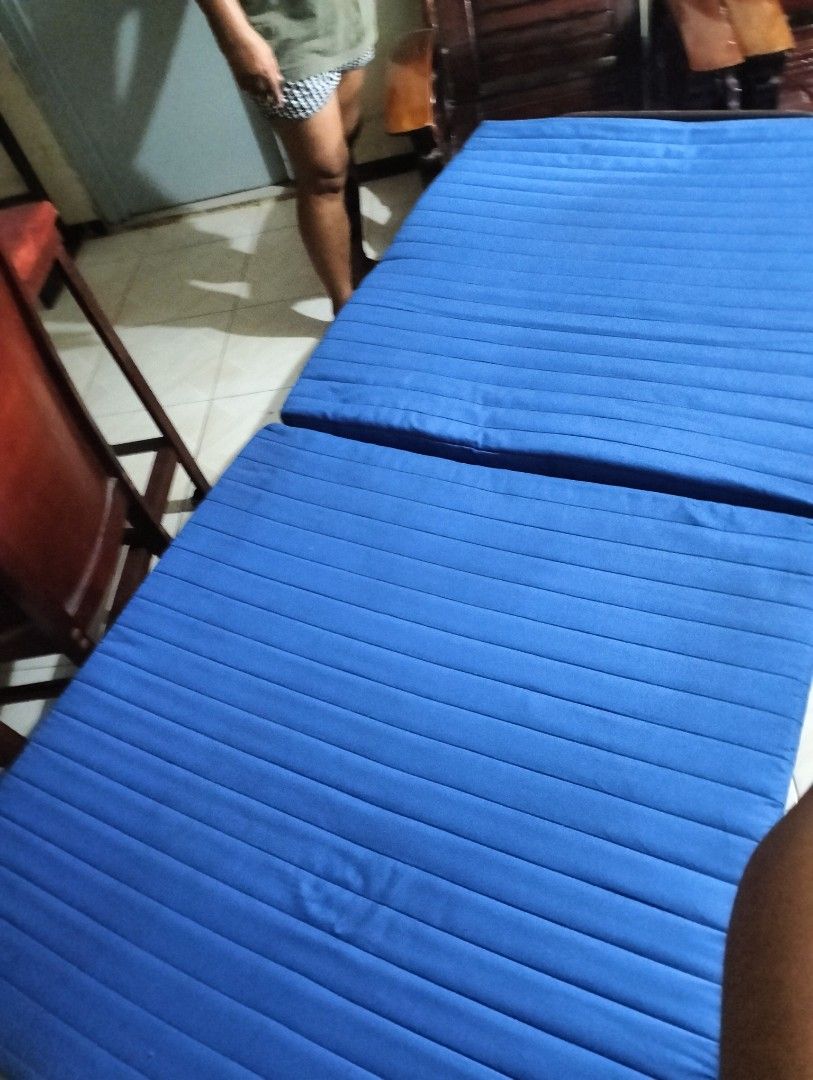Blue Folding Bed with Mattress (Category: Bed Frames & Mattresses) located in Santa Rosa. Submitted by wawawiwao (Listing ID 1450772198, Image 3). Description: BLUE FOLDING BED WITH THICK MATTRESS - LIKE NEW - WITH WHEELS - FOLDS US FOR EASY STORAGE - CAN ALSO RECLINE - PERFECT FOR GUESTS / PERSONAL USE LOC : SANTA ROSA, LAGUNA .