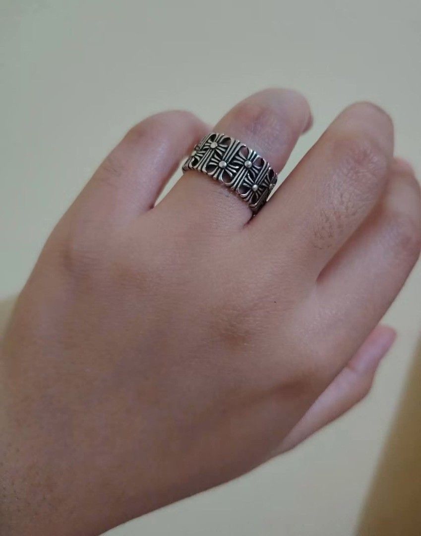 Chrome Hearts Ring (Category: Rings) located in Manila. Submitted by thrifty_cool (Listing ID 1450894157, Image 2). Description: - Cool silver-tone ring - Features a repeating cross pattern all around - Perfect for adding an edgy style - Looks great alone or stacked with other rings.
