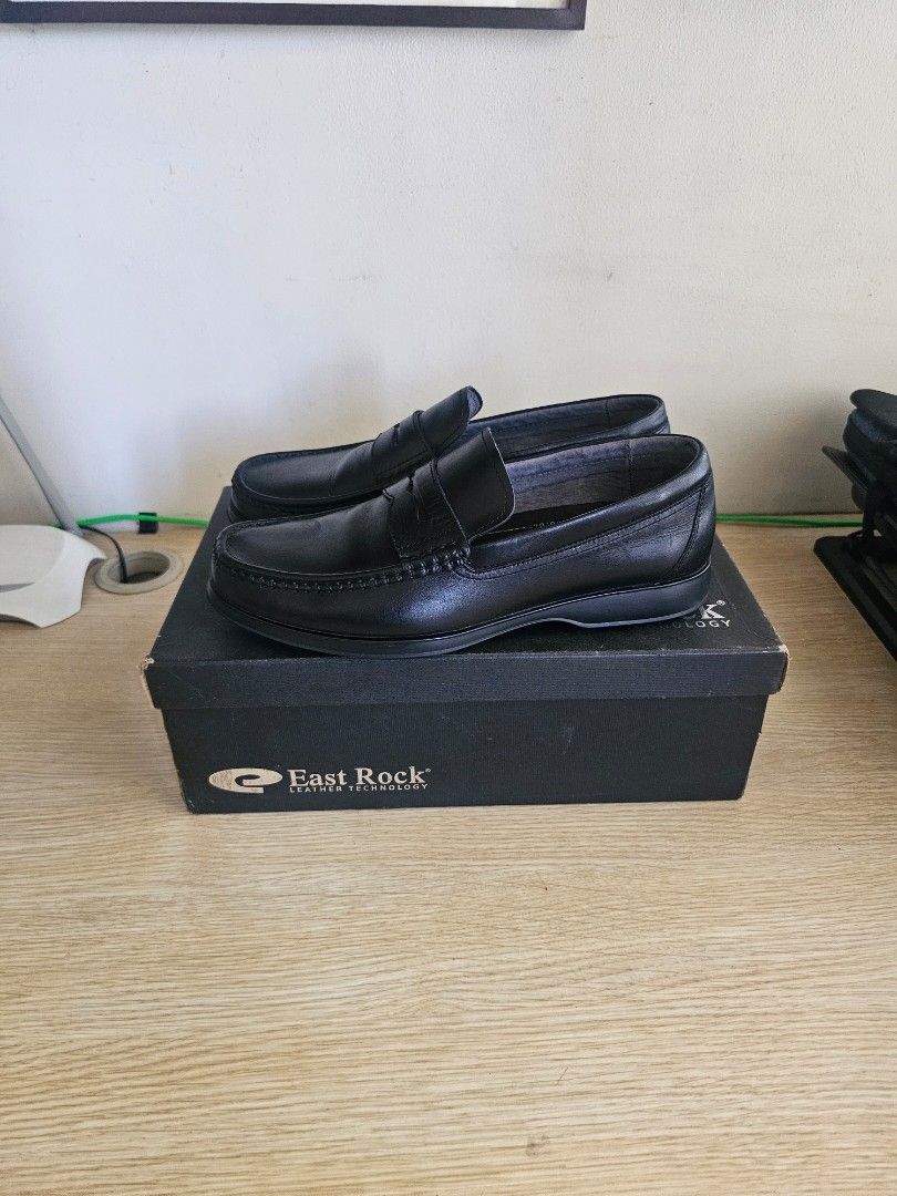 East Rock Leather Black Loafers (Category: Dress Shoes) located in Taguig. Submitted by jaybrandedstore (Listing ID 1450821281, Image 2). Description: East Rock Leather Shoes - Color: Black - Material: Leather - Style: Loafers - Model: Greenwood - Size: 44 (EU) / 11 (US) - Occasion: Smart casual to formal wear - Condition: Slightly Used, Shoe comes with original box. Please check photos for details. -1500 only.