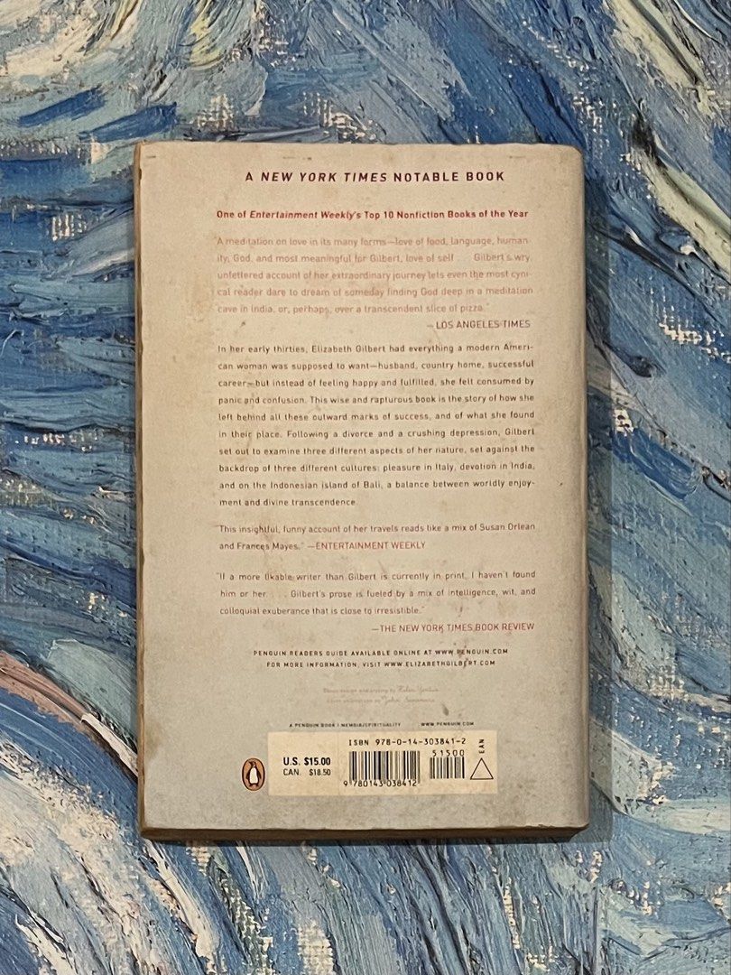 “Eat Pray Love” Book (Category: Storybooks) located in Quezon City. Submitted by katchierandomness (Listing ID 1450885761, Image 2). Description: Cover and page edges have discolored. You can pay via GCash, Maya or BPI QR code..