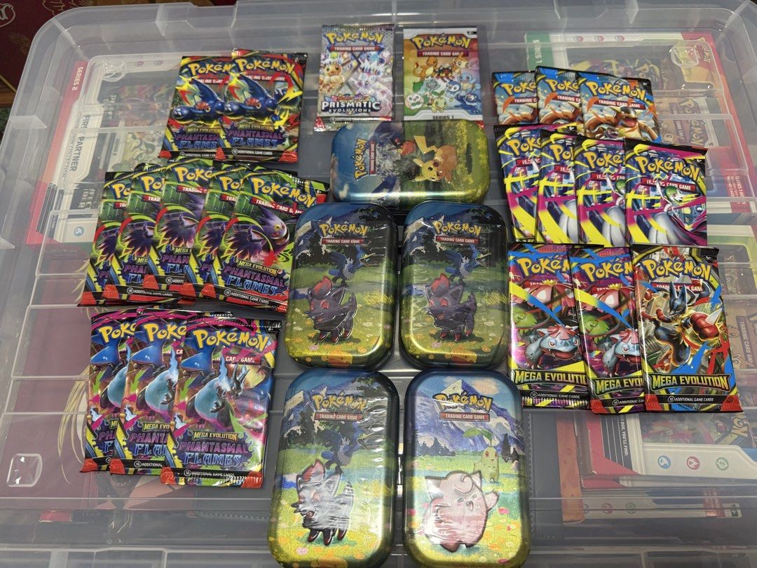 First partner (Category: Card Packs) located in Singapore. Submitted by nasanie (Listing ID 1450828637, Image 1). Description: Selling pokemon packs and tins X1 First partner pack $60 each X1 prismatic pack $12 each X10 Phantasmal flames $12 each X10 Mega evolution $8 each X5 AH tin $30 each (inside have 2 packs) X1 Unshrink AH booster bundle $90 (inside have 6 packs) Prices already very low so firm on price .
