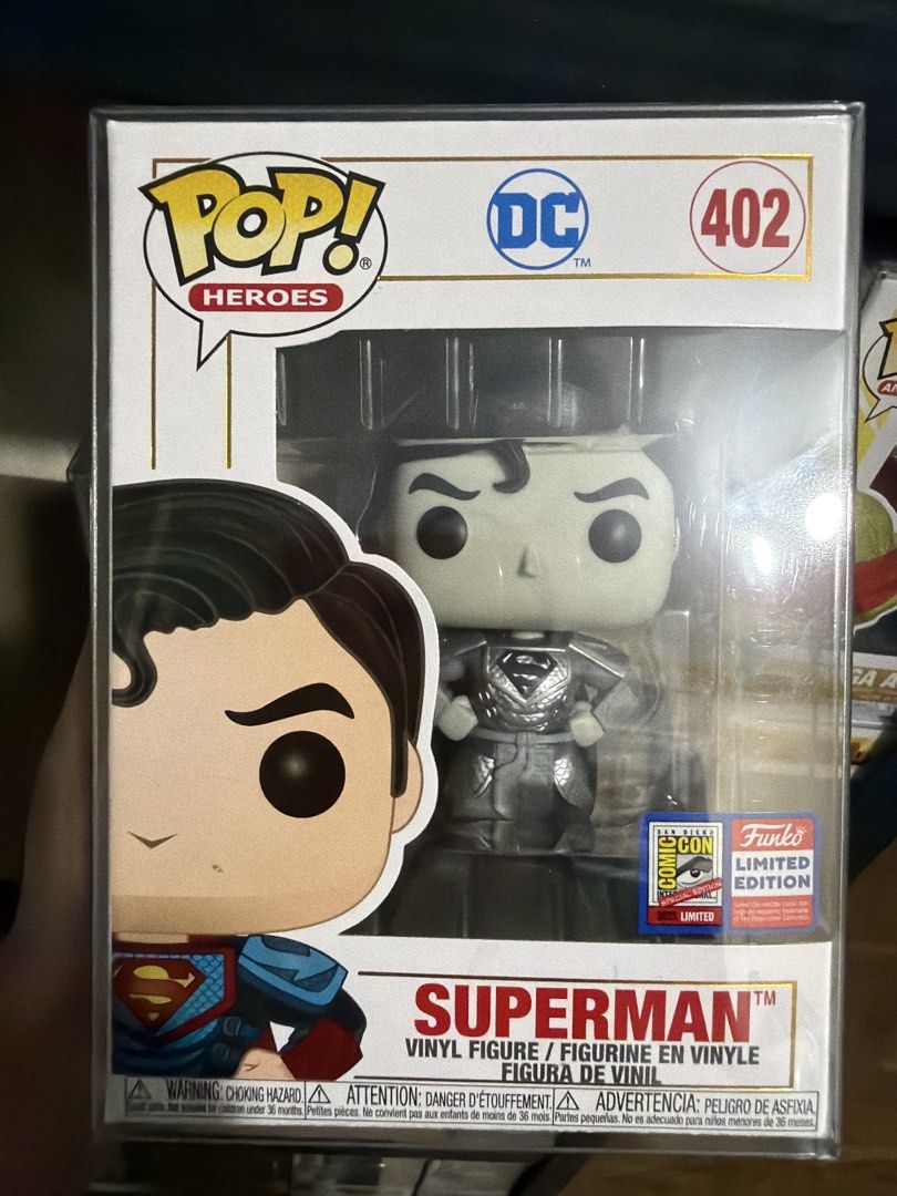 Funko Pop! DC Superman SDCC #402 (Category: Designer & Blind Box Toys) located in Taguig. Submitted by migsonpops (Listing ID 1450800911, Image 1). Description: 📦 Includes a used protector 📸 PM me for additional photos. 🚚 Shipping via Lalamove or LBC (shipping fee to be shouldered by the buyer). 💳 Payment via GCash. 📍 Meetup or pickup: Taguig City.