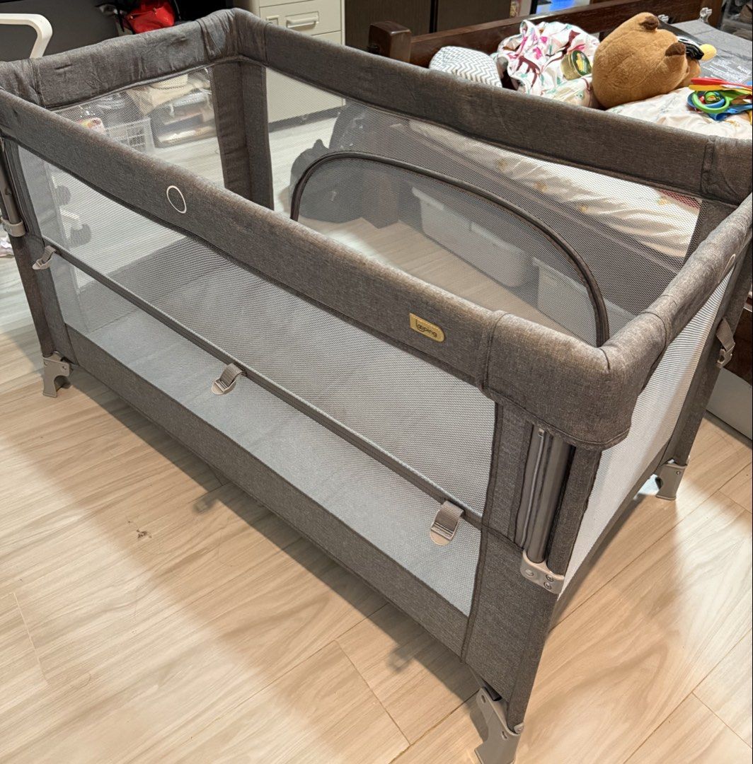 Grey Baby Playpen with Mesh Sides (Category: Infant Playtime) located in Cavite. Submitted by nicainics (Listing ID 1450789373, Image 2). Description: Bought it for 11,999 Used for a few times From co-sleeper to infant crib to toddler crib and playard Features and Benefits 1. Co-sleeper function, allow parents to co-sleep with their babies safely while providing a secure and independent sleeping space 2. Newborn Bassinet (zip-on) suitable for bab