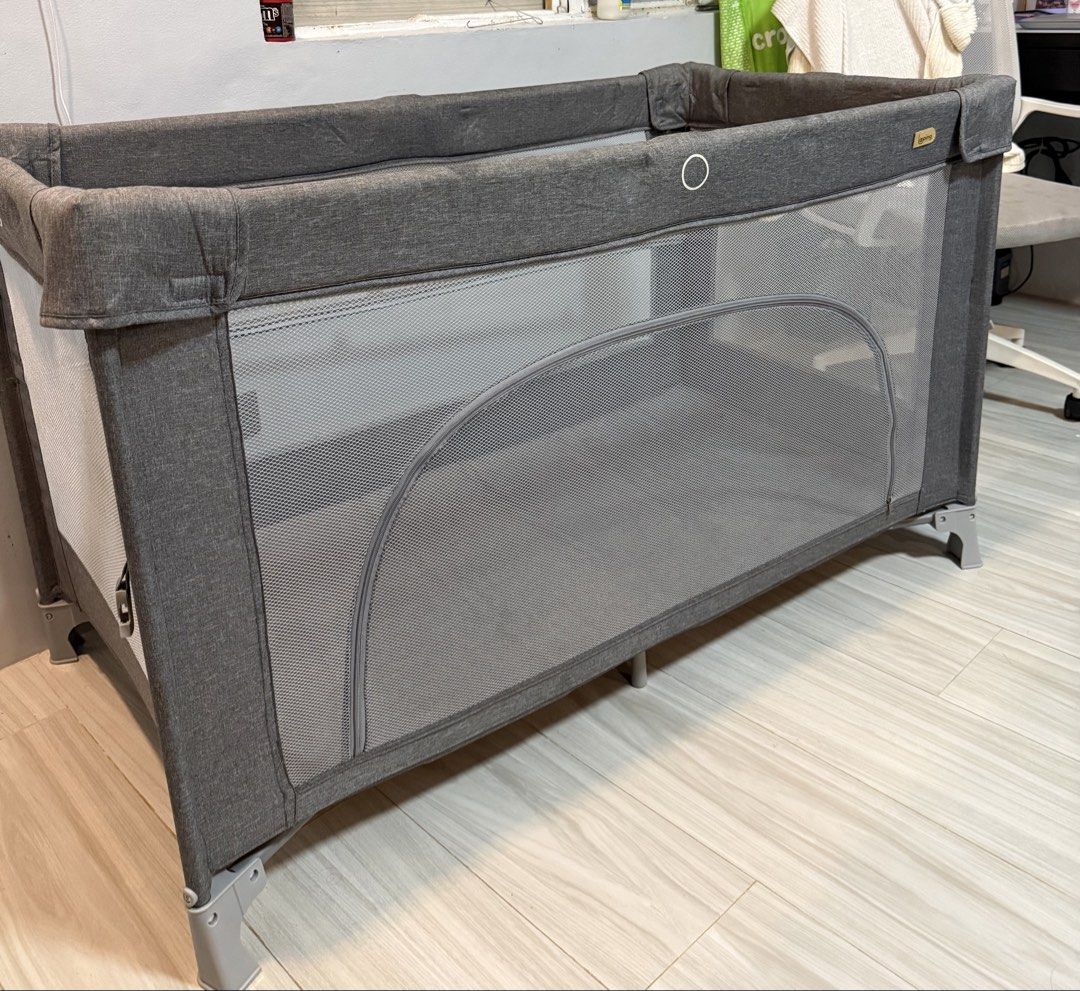 Grey Baby Playpen with Mesh Sides (Category: Infant Playtime) located in Cavite. Submitted by nicainics (Listing ID 1450789373, Image 1). Description: Bought it for 11,999 Used for a few times From co-sleeper to infant crib to toddler crib and playard Features and Benefits 1. Co-sleeper function, allow parents to co-sleep with their babies safely while providing a secure and independent sleeping space 2. Newborn Bassinet (zip-on) suitable for bab