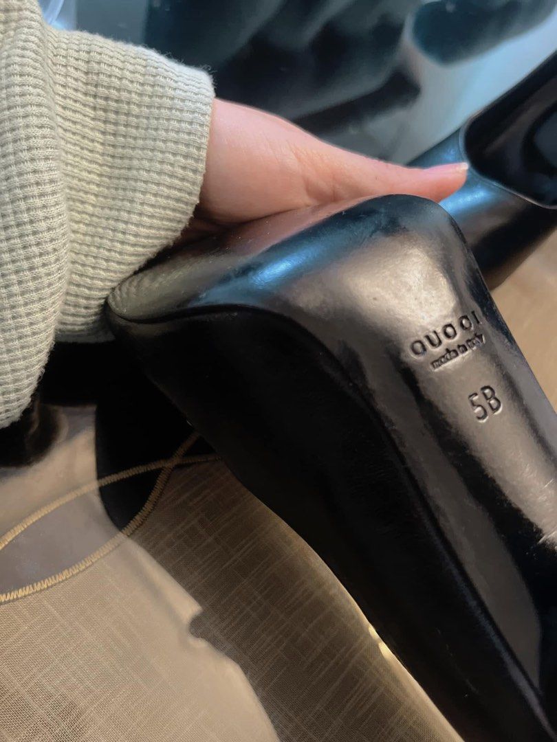 Gucci Black Leather Peep-Toe Heels (Category: Heels) located in Las Pinas. Submitted by japanthriftstore (Listing ID 1450845859, Image 3). Description: - Brand: Gucci - Material: Black Leather - Style: Peep-toe Heels - Size: 5B - Origin: Made in Italy - Features: Classic, versatile style..
