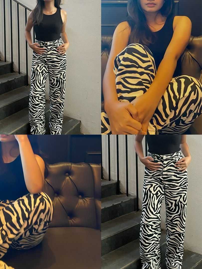 H&M Zebra Print Wide Leg Jeans (Category: Jeans) located in Apalit. Submitted by preloved_adp (Listing ID 1450906459, Image 3). Description: * Authentic H&M * Slightly worn * Excellent condition * Denim fabric * Fits waist 25–27 * No stains or tears RFS: Decluttering my wardrobe. 📩 Message me for measurements or more photos. 🤍.