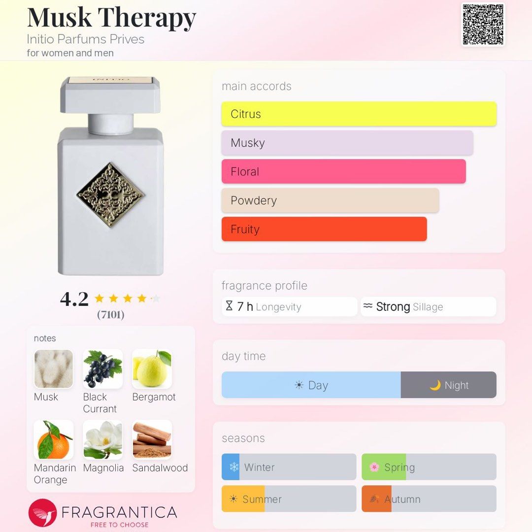 INITIO MUSK THERAPY exdp 100ml (Category: Fragrance & Deodorants) located in Quezon City. Submitted by catesp (Listing ID 1450927160, Image 2). Description: Initio Musk Therapy 90ml Qty: 2 Cost: ₱13,700 Such a soft clean and comforting scent it feels like creamy musk on the skin fresh but never sharp perfect for everyday wear .