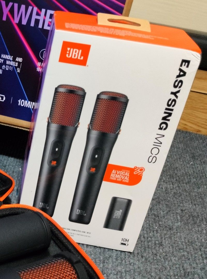 JBL EasySing Mics AI Vocal Removal Microphone Set (Category: Microphones) located in Manila. Submitted by iamtunechi29990 (Listing ID 1450805526, Image 1). Description: - JBL EasySing Mics - AI Vocal Removal feature - 10-hour battery life (as indicated on box) - Ideal for karaoke and singing.