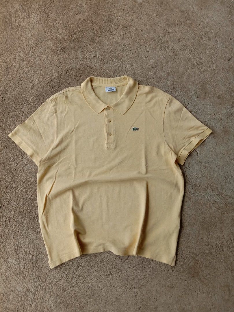LACOSTE YELLOW POLO SHIRT (Category: Tshirts & Polo Shirts ) located in Manila. Submitted by adinsthrift (Listing ID 1450874223, Image 1). Description: LACOSTE YELLOW POLO SHIRT SIZE- L W- 22 L- 27 10/10 COLOR RATE 9/10 CONDI HONEST ISSUE- RANDOM MINIMAL STAIN SA SLEEVE, ONE PINHOLE SA BACK PART.